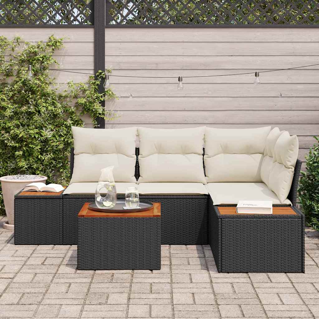 Havesofa Sæt 5 pcs Sort og cremefarvet 209 x 154 x 85 cm