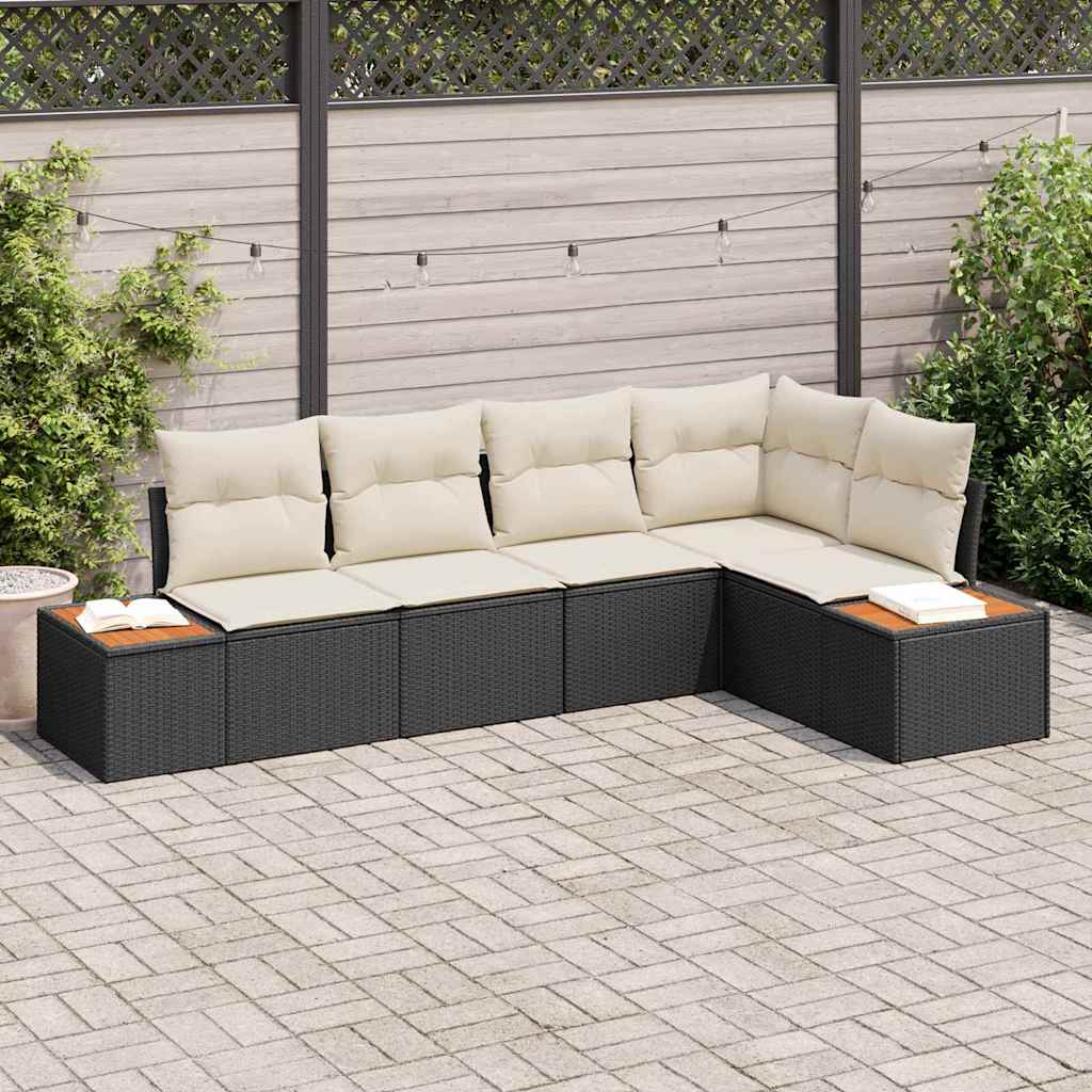 Havesofa Sæt 5 pcs Sort og cremefarvet 264 x 154 x 85 cm