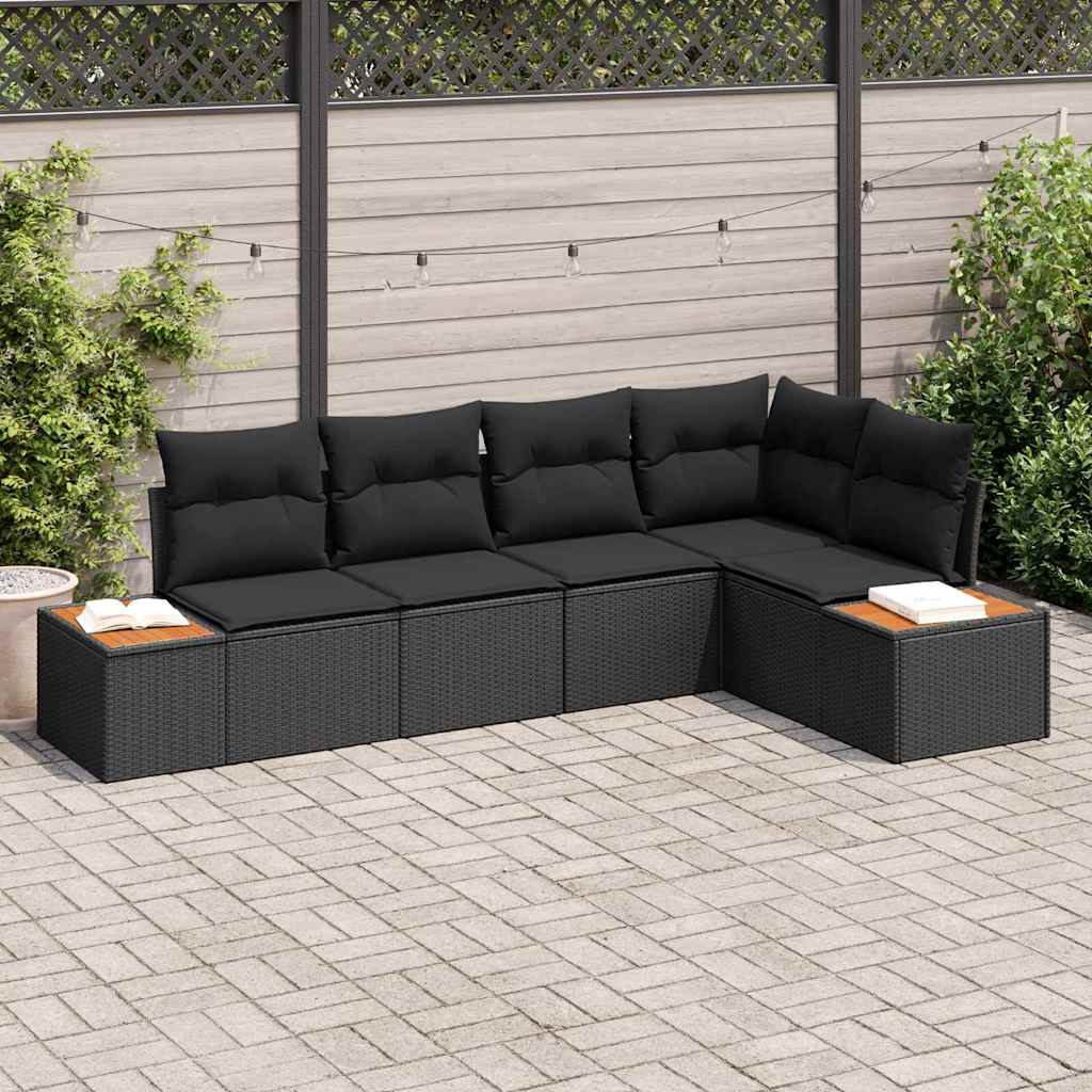 Havesofa Sæt med pude 5 pcs Sort 264 x 154 x 85 cm Poly rattan