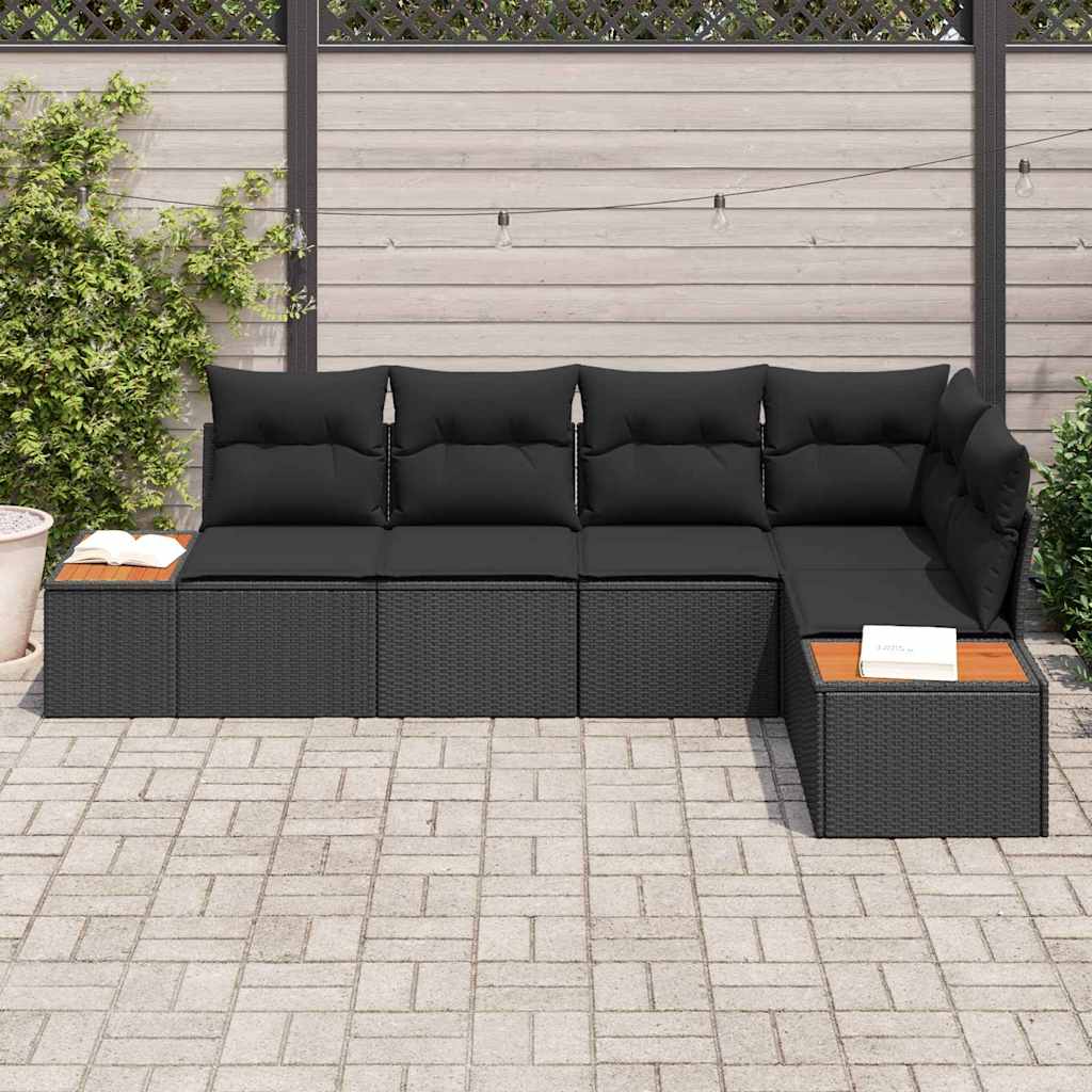 Havesofa Sæt med pude 5 pcs Sort 264 x 154 x 85 cm Poly rattan