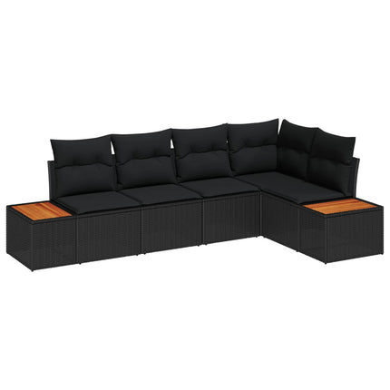 Havesofa Sæt 5 stk. 5-Antal sæder Sort Poly rattan