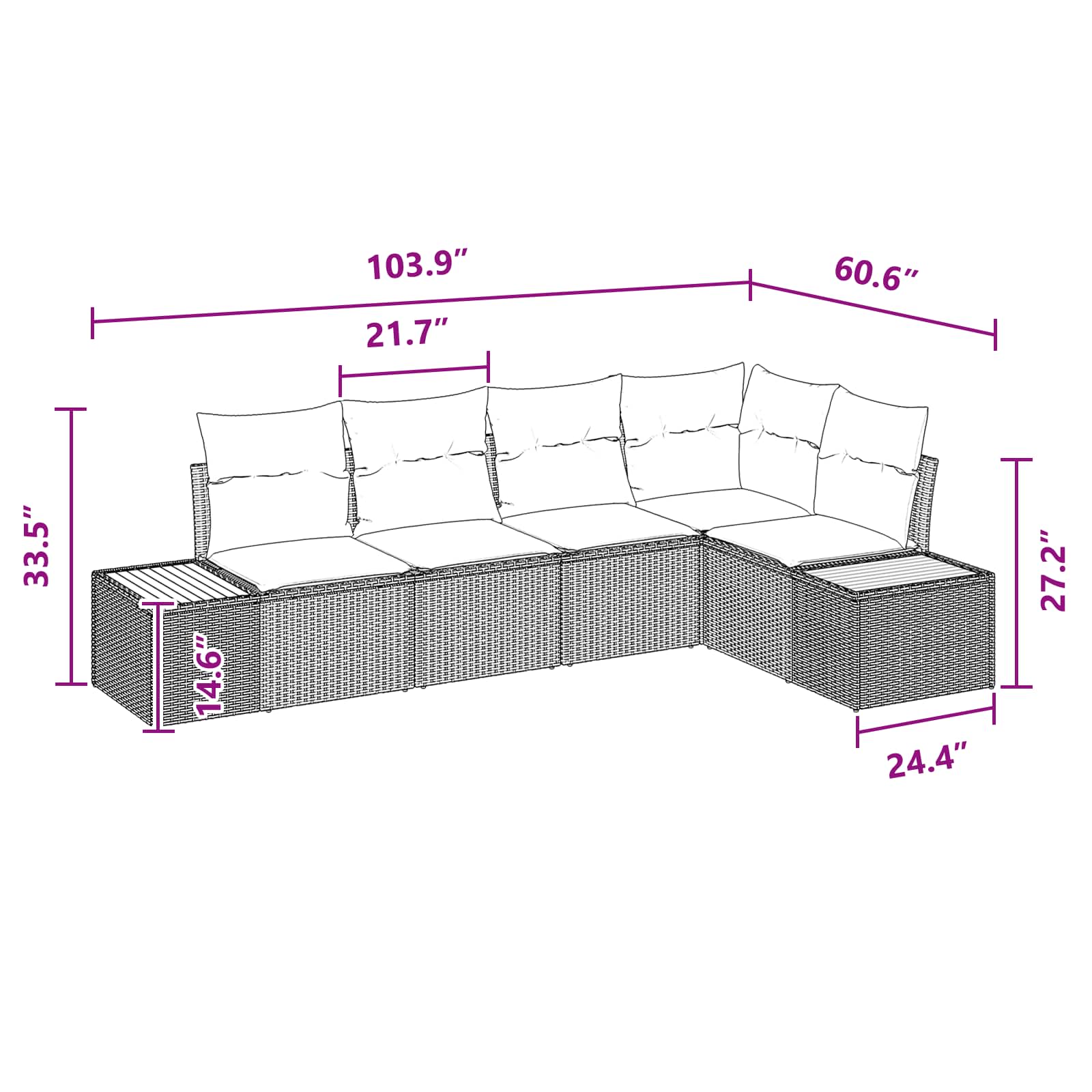 Havesofa Sæt med pude med opbevaring 5 pcs Sort Poly rattan