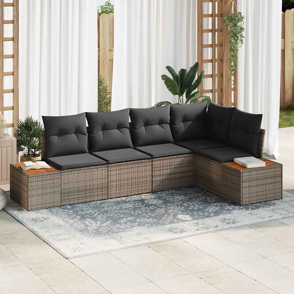 Havesofa Sæt med pude 5 pcs Grå 264 x 154 x 85 cm Poly rattan