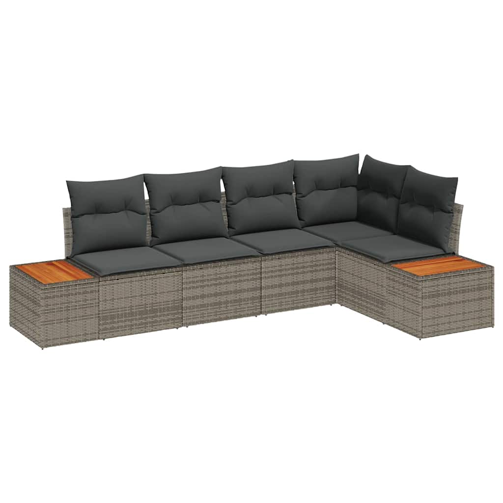 Havesofa Sæt med pude med opbevaring 5 pcs Grå Poly rattan