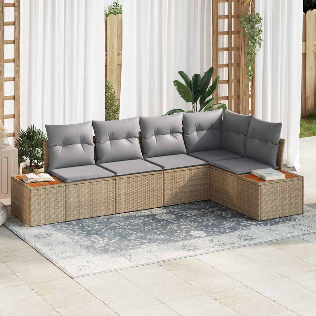 Havesofa Sæt med pude 5 pcs beige og lysegrå 264 x 154 x 85 cm