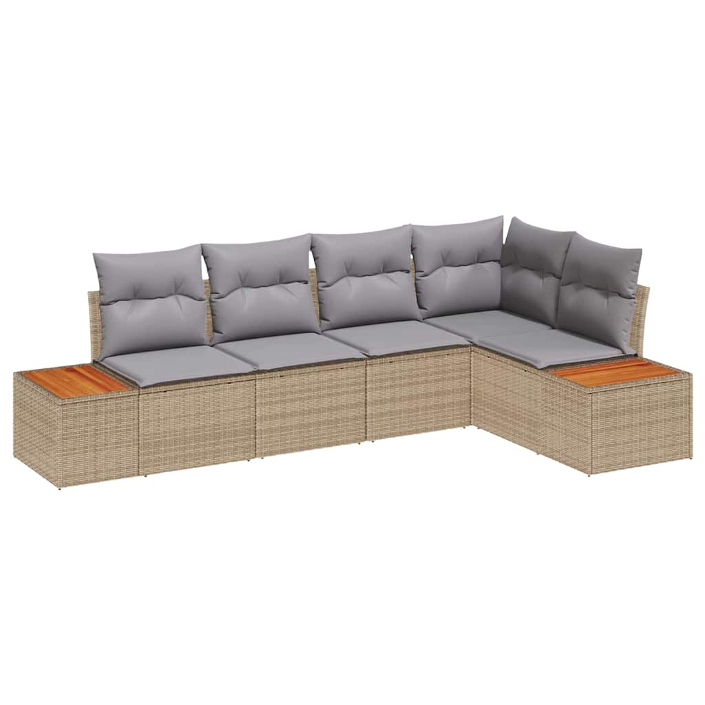 Havesofa Sæt med pude 5 pcs beige og lysegrå 264 x 154 x 85 cm