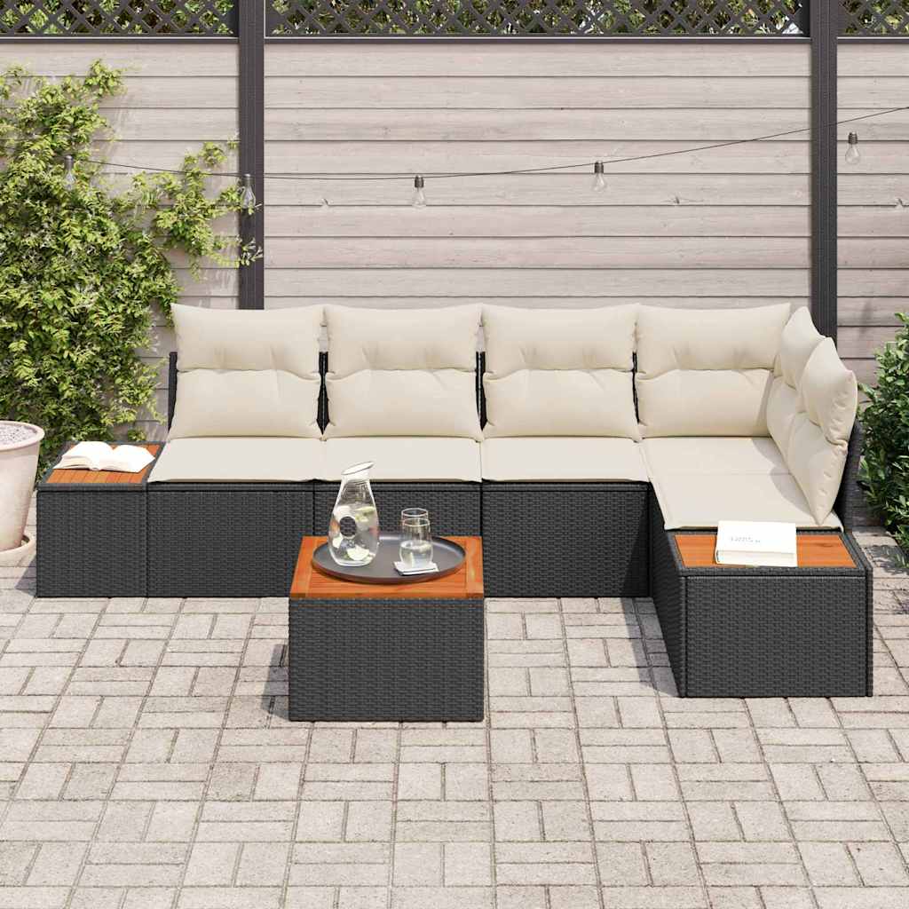 Havesofa Sæt 6 pcs Sort og cremefarvet 264 x 154 x 85 cm