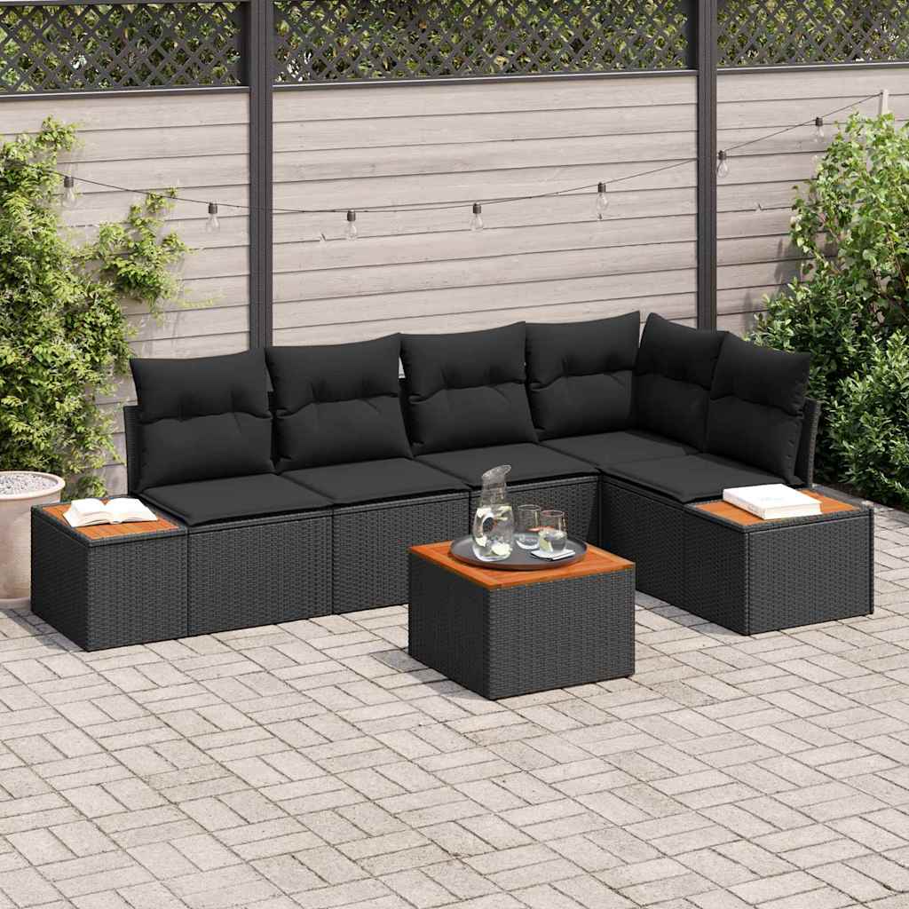Havesofa Sæt med pude 6 pcs Sort 264 x 154 x 85 cm Poly rattan