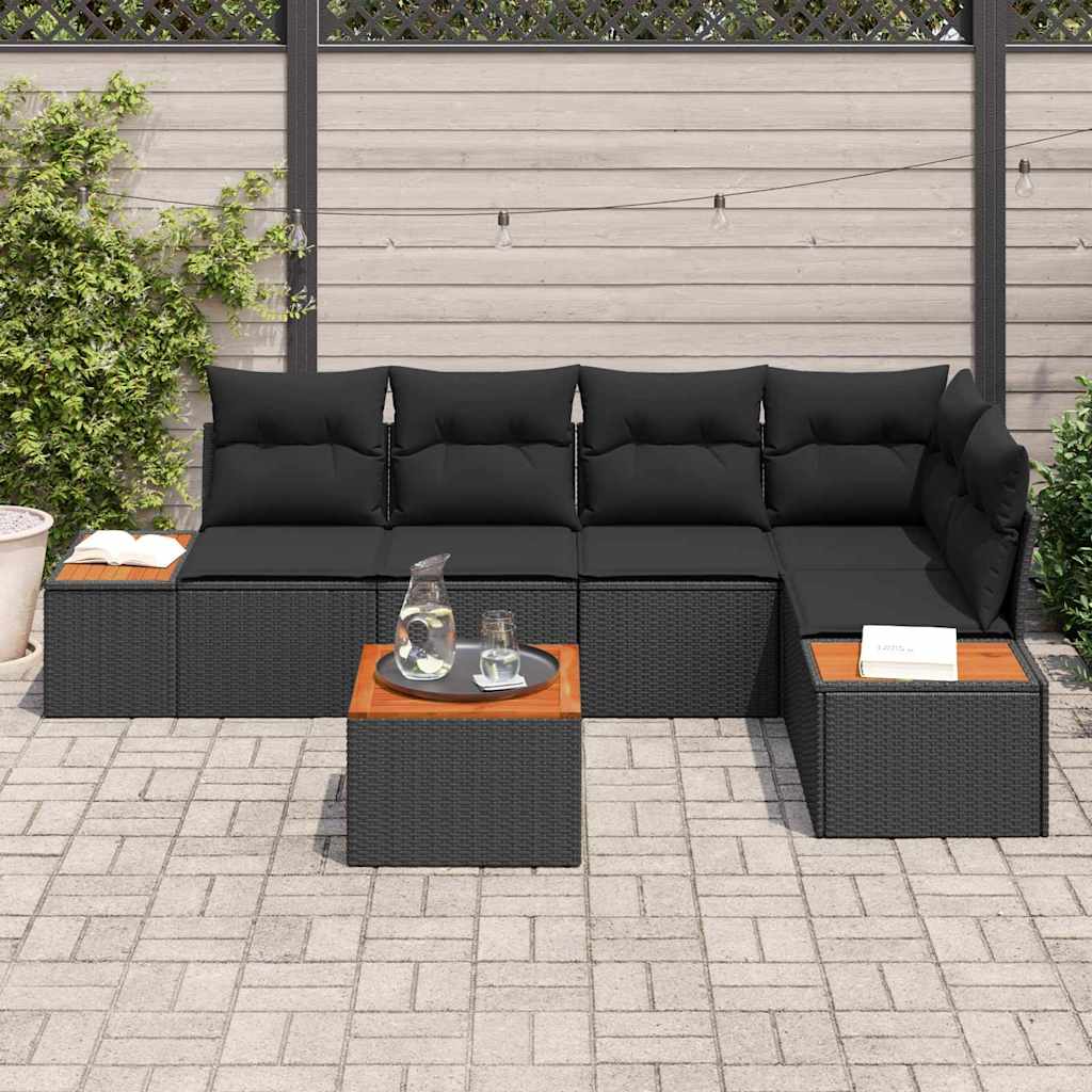 Havesofa Sæt med pude 6 pcs Sort 264 x 154 x 85 cm Poly rattan