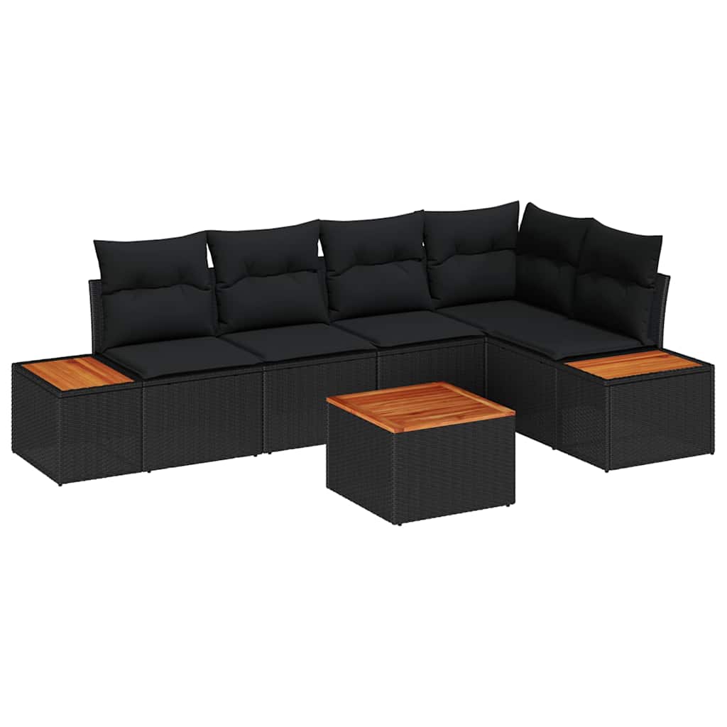 Havesofa Sæt med pude 6 pcs Sort 264 x 154 x 85 cm Poly rattan