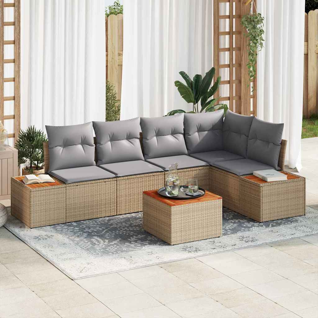 Havesofa Sæt med pude 6 pcs beige og lysegrå 264 x 154 x 85 cm