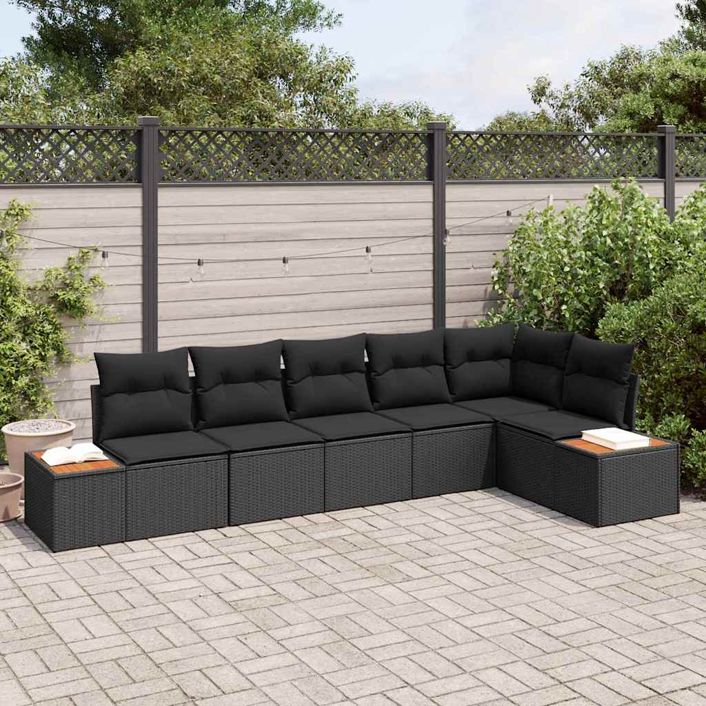 Havesofa Sæt med pude 6 pcs Sort 319 x 154 x 85 cm Poly rattan