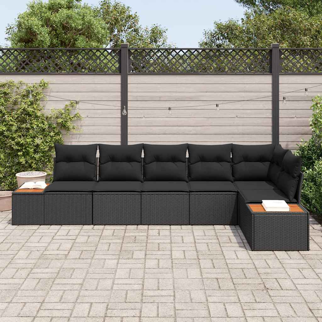 Havesofa Sæt med pude med opbevaring 6 pcs Sort Poly rattan