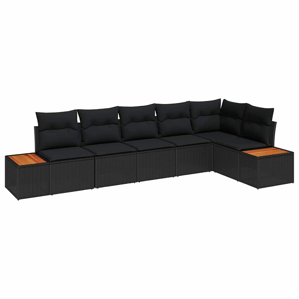 Havesofa Sæt med pude 6 pcs Sort 319 x 154 x 85 cm Poly rattan
