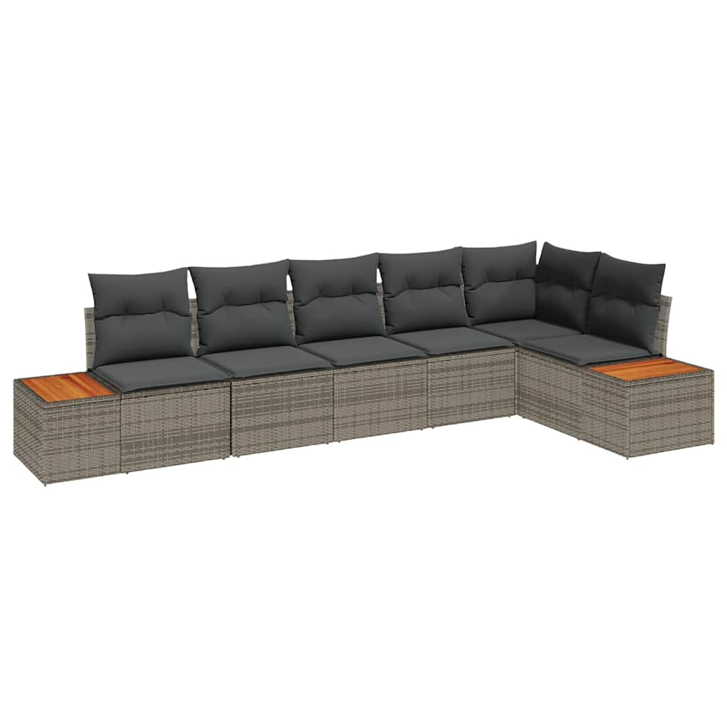 Havesofa Sæt med pude 6 pcs Grå 319 x 154 x 85 cm Poly rattan