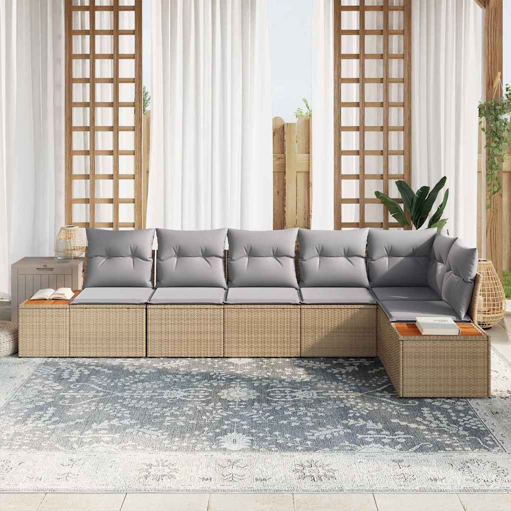 Havesofa Sæt med pude 6 pcs beige og lysegrå Poly rattan