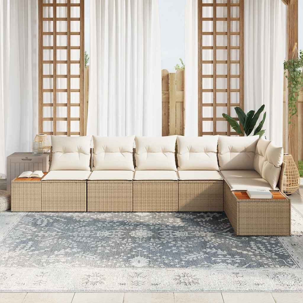 Havesofa Sæt med pude 6 pcs beige og cremefarvet Poly rattan