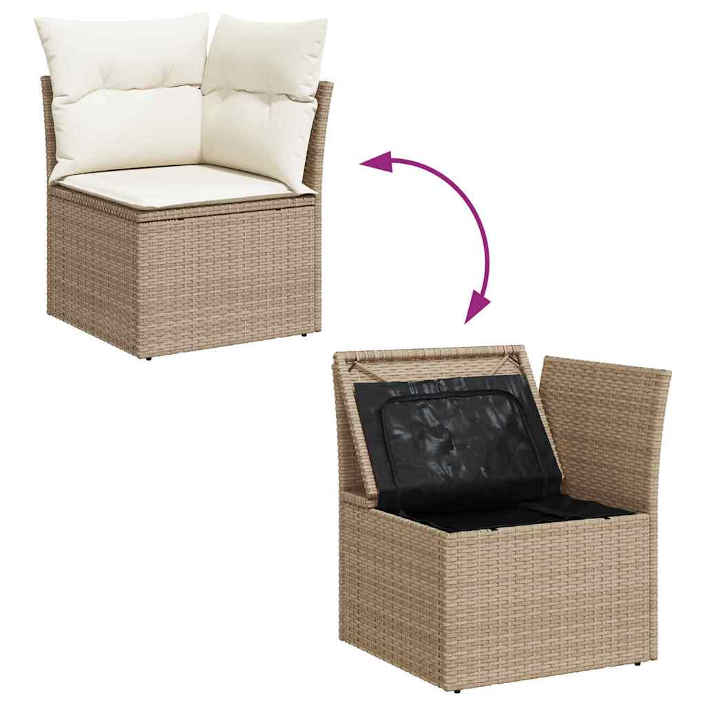 Havesofa Sæt med pude 6 pcs beige og cremefarvet Poly rattan