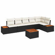 Havesofa Sæt med pude 6 pcs Sort og Cream Polyrattan