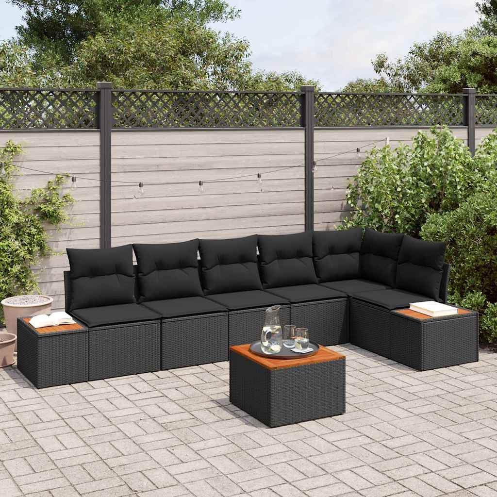 Havesofa Sæt med pude 7 pcs Sort 319 x 154 x 85 cm Poly rattan
