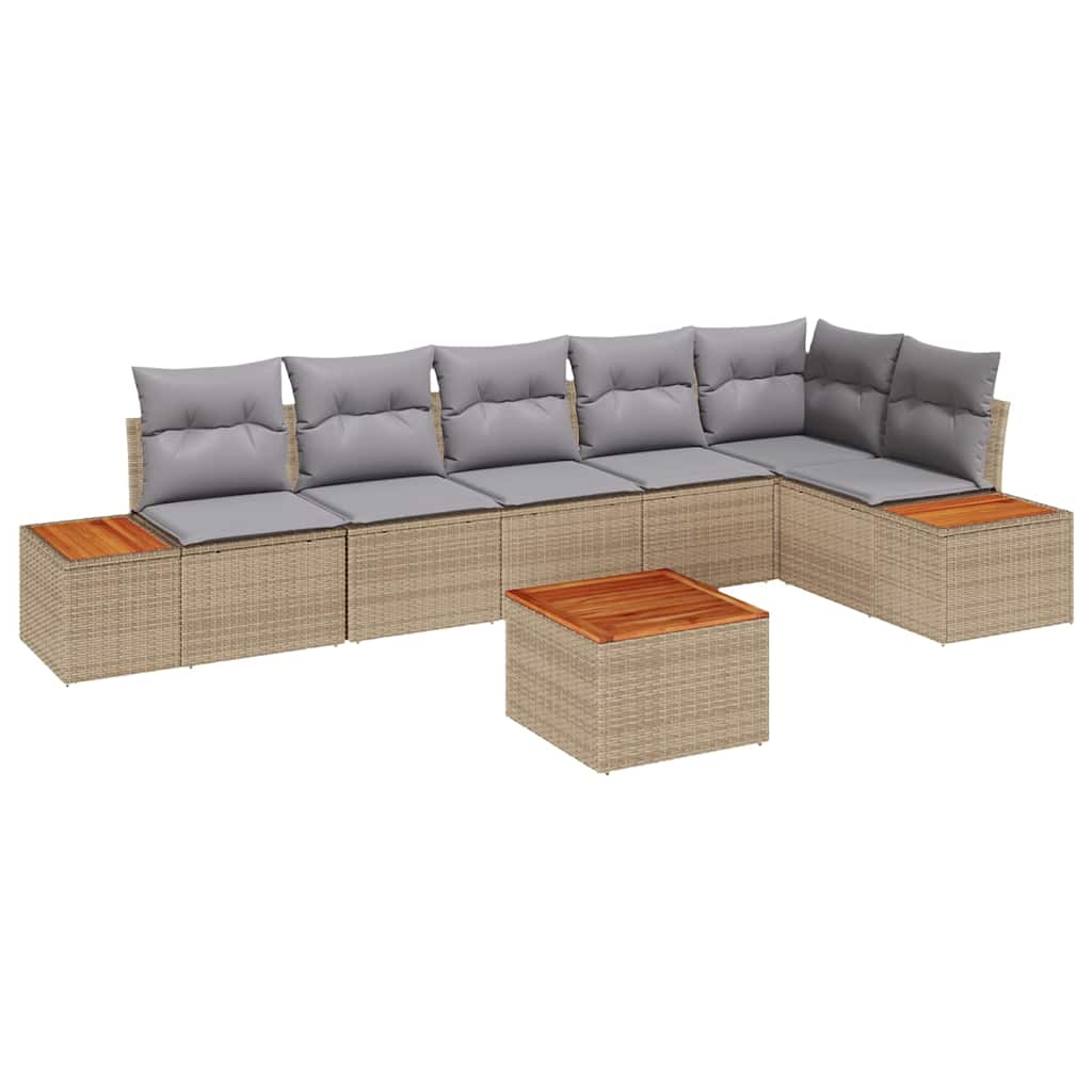 Havesofa Sæt med pude 7 pcs beige og lysegrå 319 x 154 x 85 cm