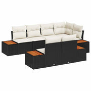 Havesofa Sæt med pude 7 pcs Sort og Cream Polyrattan