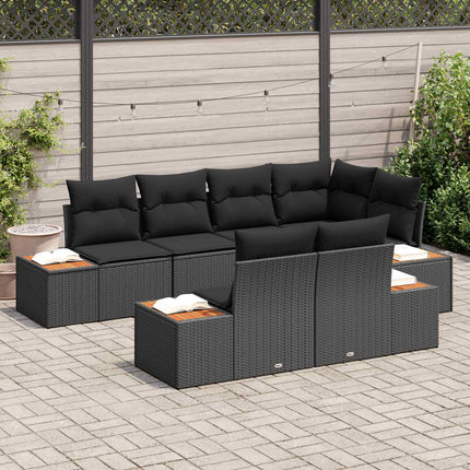 Havesofa Sæt 7 stk. 7-Antal sæder Sort Polyrattan