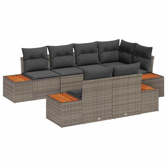 Havesofa Sæt med pude med opbevaring 7 pcs Grå Polyrattan