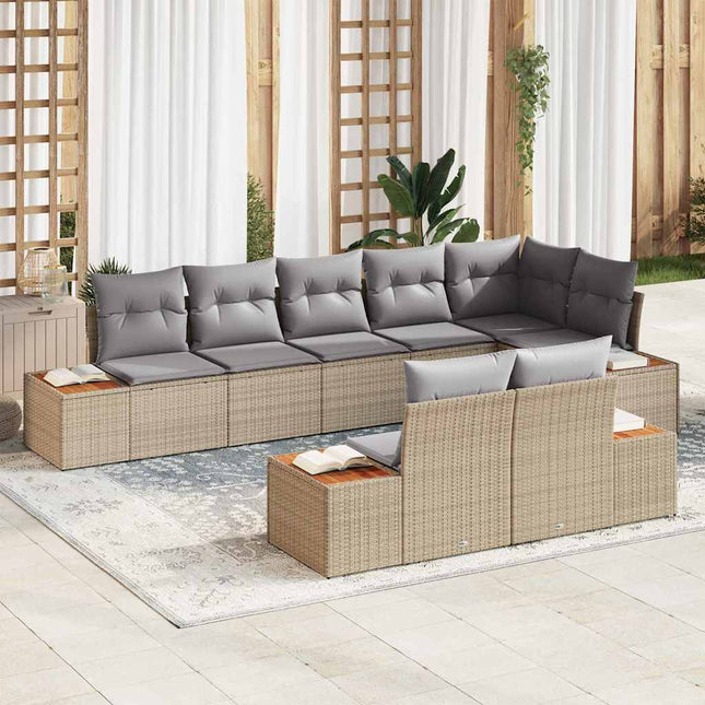 Havesofa Sæt med pude 8 pcs Beige og lys grå Polyrattan
