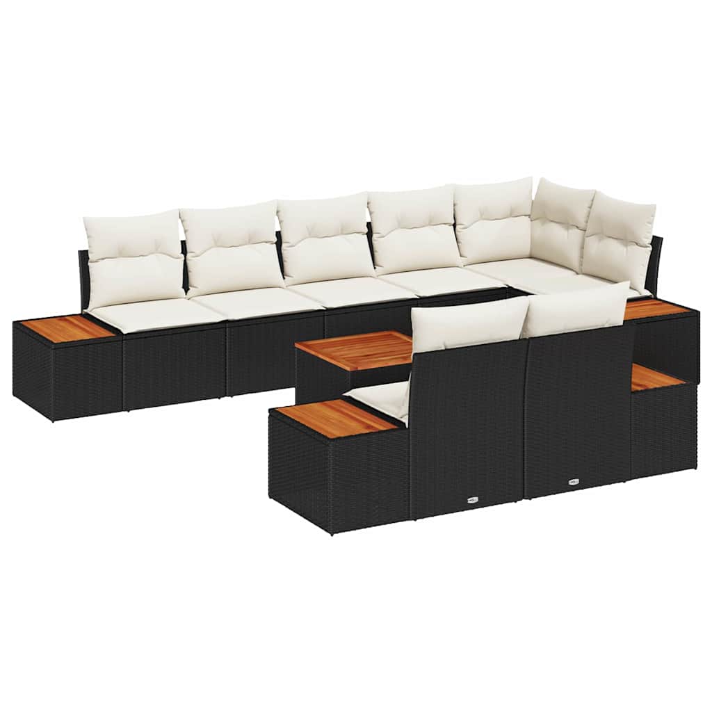 Havesofa Sæt med pude 8 pcs Sort og Cream Polyrattan