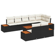 Havesofa Sæt med pude 8 pcs Sort og Cream Polyrattan