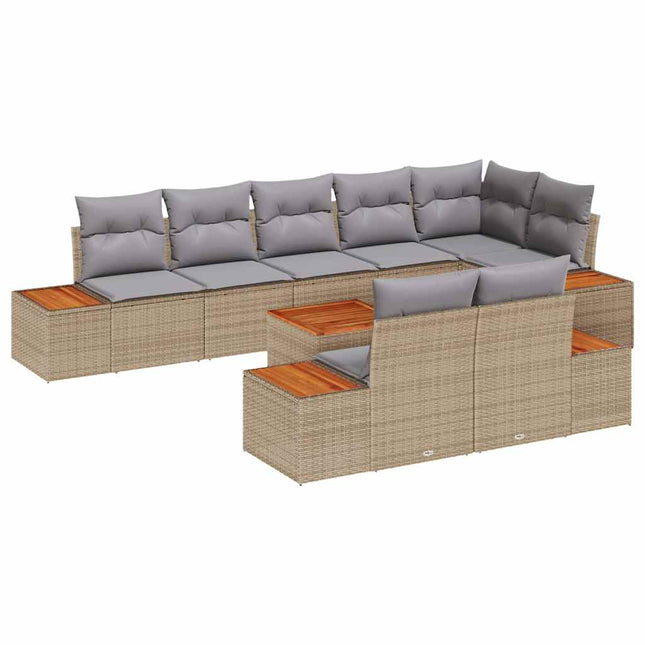 Havesofa Sæt med pude 8 pcs Beige og lys grå Polyrattan