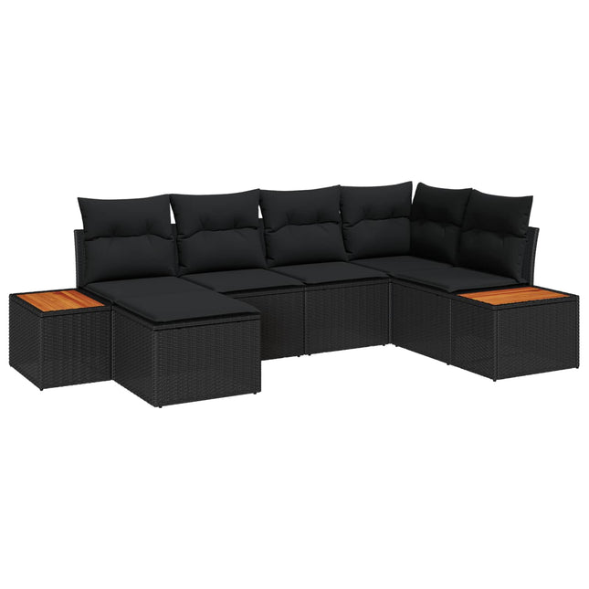 Havesofa Sæt med pude med opbevaring 7 pcs Sort Polyrattan