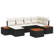 Havesofa Sæt med pude 7 pcs Sort og Cream Polyrattan