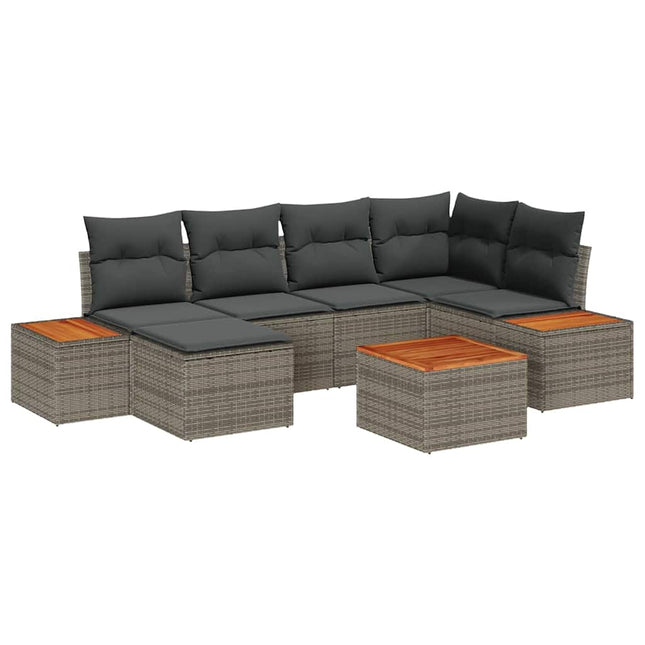 Havesofa Sæt med pude med opbevaring 7 pcs Grå Polyrattan