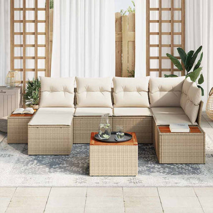 Havesofa Sæt 7 stk. 6-Antal sæder Beige og creme Polyrattan
