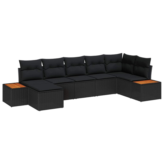 Havesofa Sæt med pude med opbevaring 8 pcs Sort Polyrattan