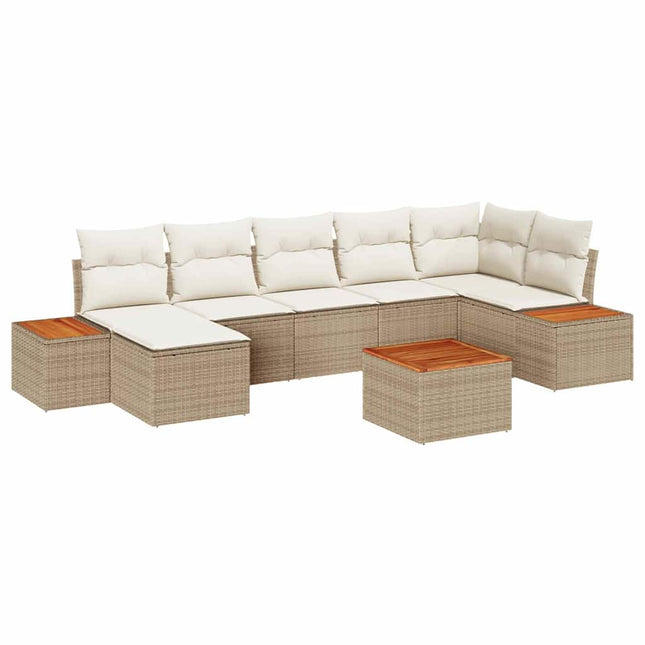Havesofa Sæt med pude 8 pcs Beige og creme Polyrattan