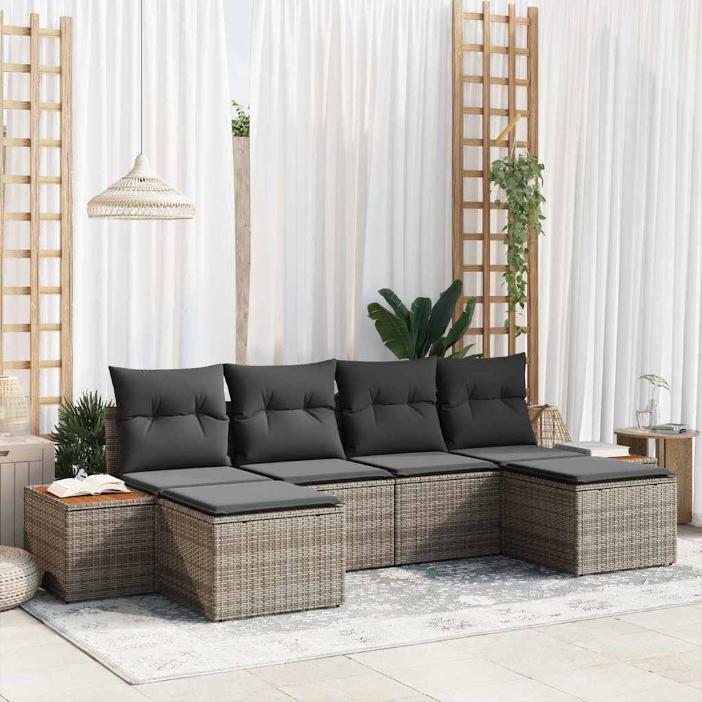 Havesofa Sæt med pude 6 pcs Grå Poly Rattan