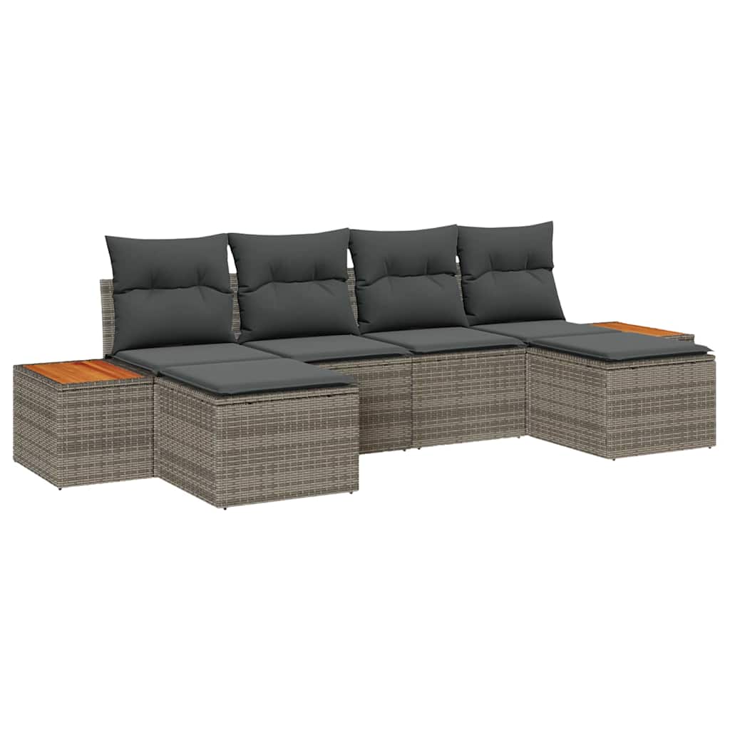 Havesofa Sæt med pude 6 pcs Grå Poly Rattan