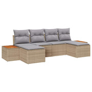 Havesofa Sæt med pude 6 pcs Beige og lys grå Poly Rattan