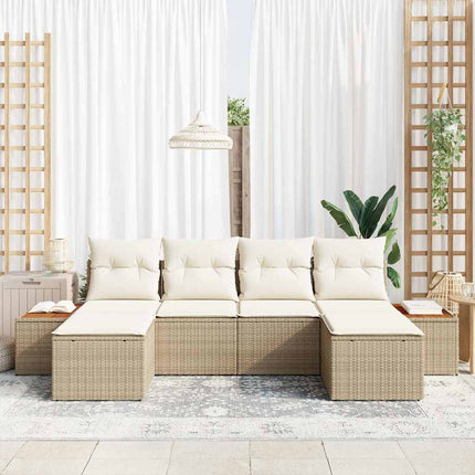 Havesofa Sæt 6 stk. Beige og creme Poly Rattan