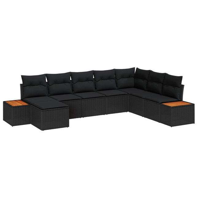 Havesofa Sæt med pude med opbevaring 9 pcs Sort Polyrattan