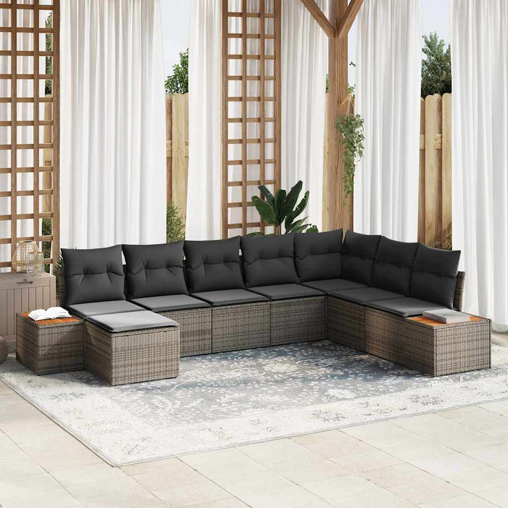 Havesofa Sæt med pude med opbevaring 9 pcs Grå Polyrattan