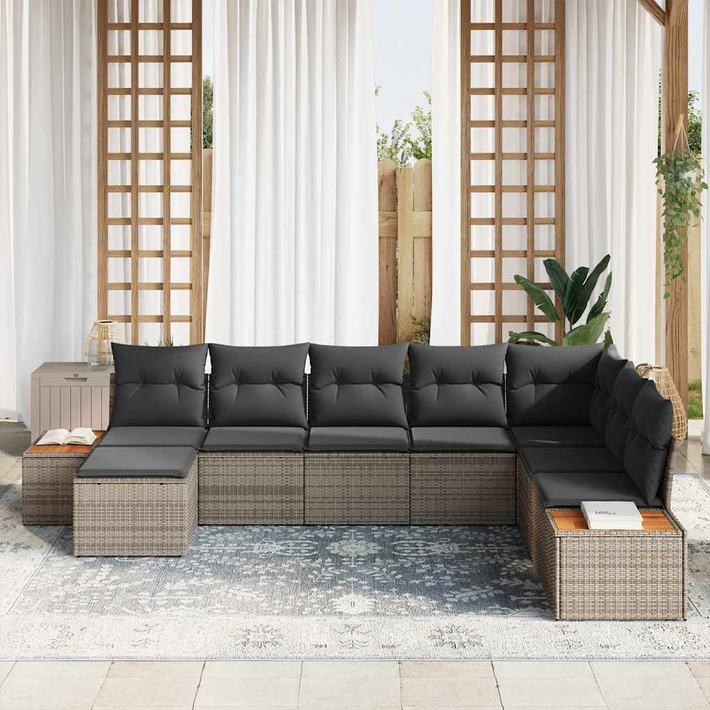Havesofa Sæt med pude med opbevaring 9 pcs Grå Polyrattan