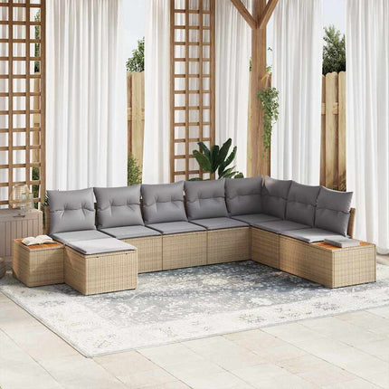 Havesofa Sæt med pude 9 pcs Beige og lys grå Polyrattan