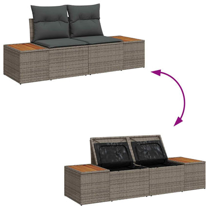Havesofa Sæt med pude med opbevaring 9 pcs Grå Polyrattan