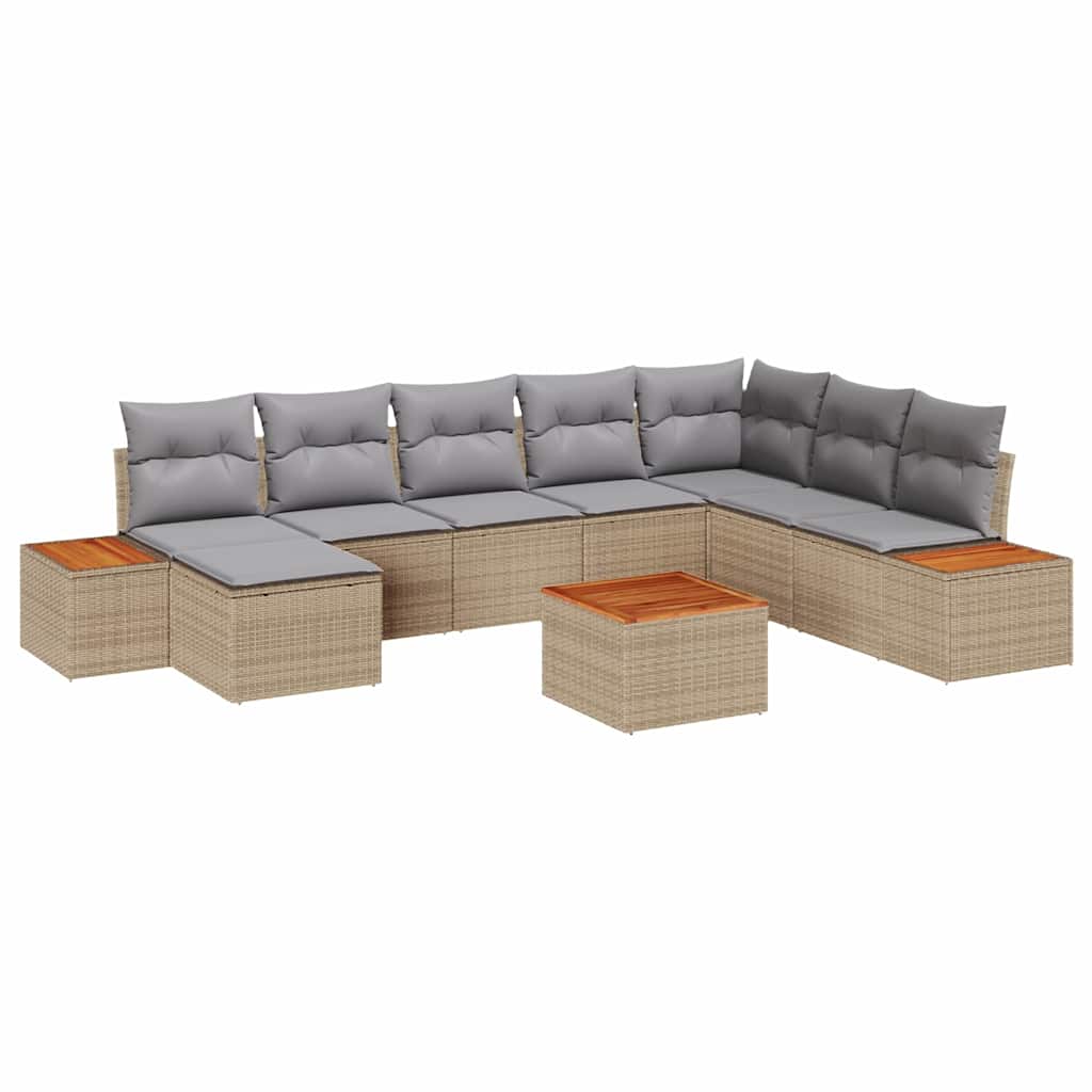 Havesofa Sæt med pude 9 pcs Beige og lys grå Polyrattan