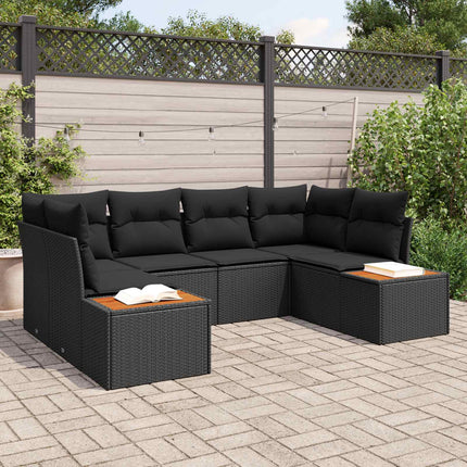 Havesofa Sæt 6 stk. 6-Antal sæder Sort Polyrattan
