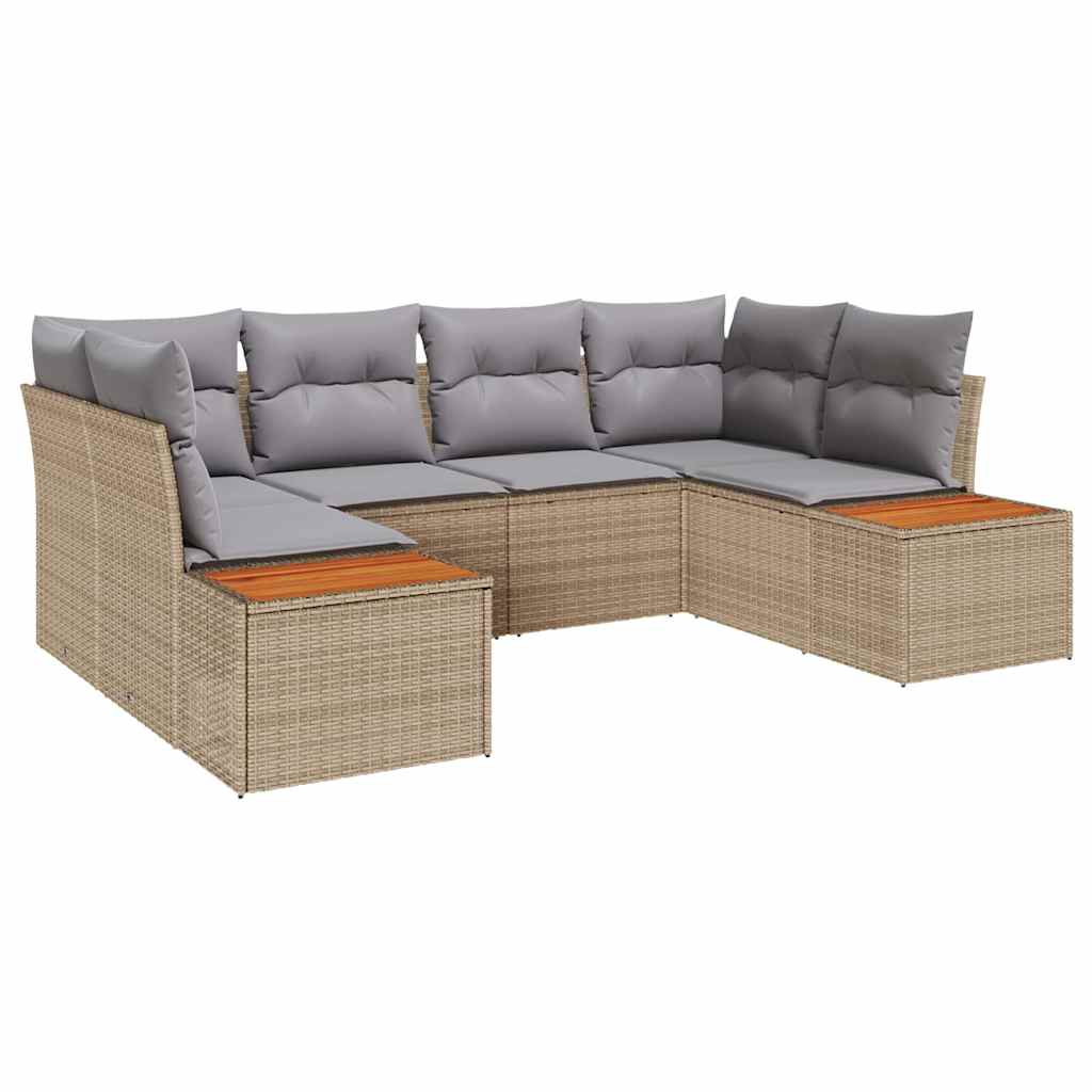 Havesofa Sæt med pude 6 pcs Beige og lys grå Polyrattan